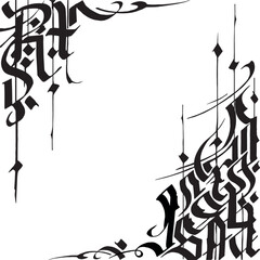 Vector decorative corners in gothic lettering style. Isolated on white black elements for design card, poster, invitation.