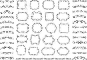 Calligraphic design elements . Decorative swirls or scrolls, vintage frames , flourishes, labels and dividers.