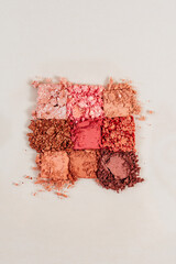 cosmetic makeup shadows on a light background. texture