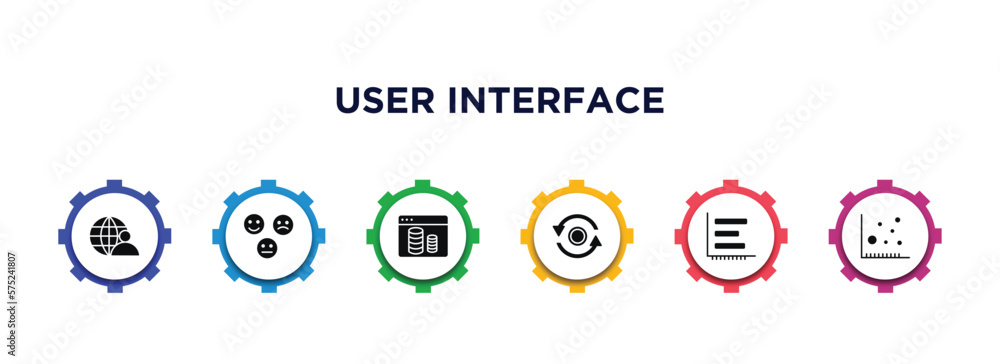 Poster user interface filled icons with infographic template. glyph icons such as user interface, emot, dat