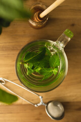 Tea with fresh mint leaves