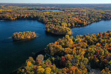 Fototapeta na wymiar Lake and trees during fall.