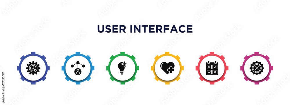 Poster user interface filled icons with infographic template. glyph icons such as user ting interface, user