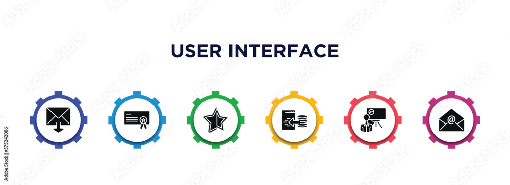 Poster user interface filled icons with infographic template. glyph icons such as mail inbox, rectangular c