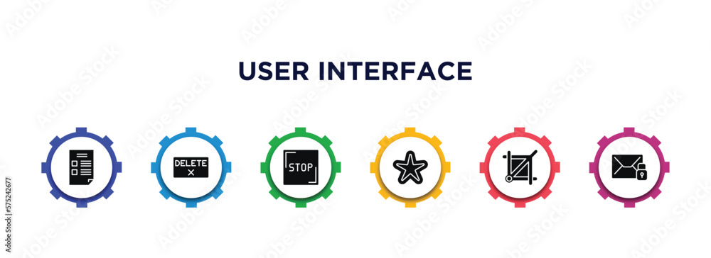 Poster user interface filled icons with infographic template. glyph icons such as blank file, delete button