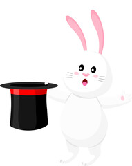 White rabbit and a magic hat. Happy Easter day concept, illustration.