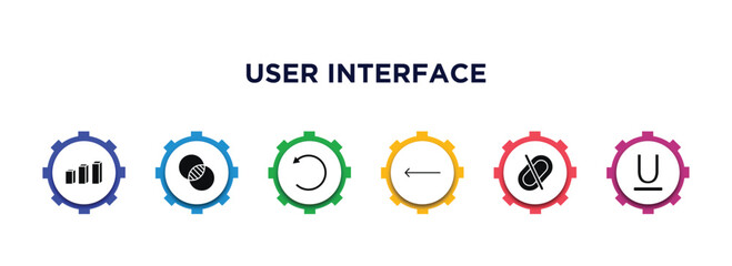 user interface filled icons with infographic template. glyph icons such as 3d bars, intersect, rotate left, slim left, disconnect, underline vector.
