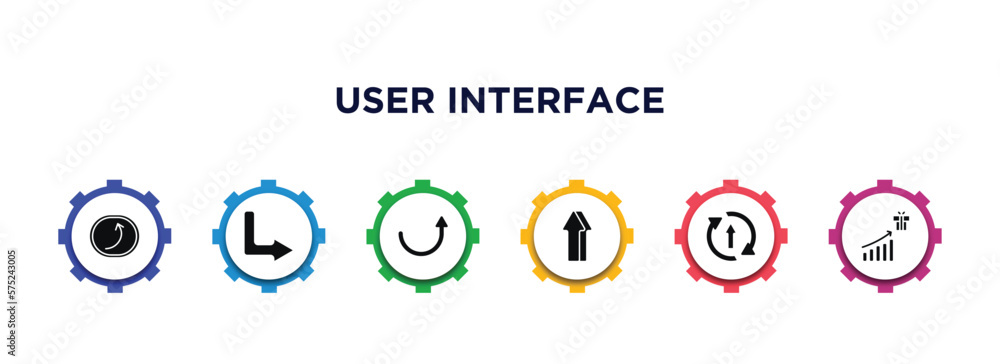Aufkleber user interface filled icons with infographic template. glyph icons such as spinning left arrow, down