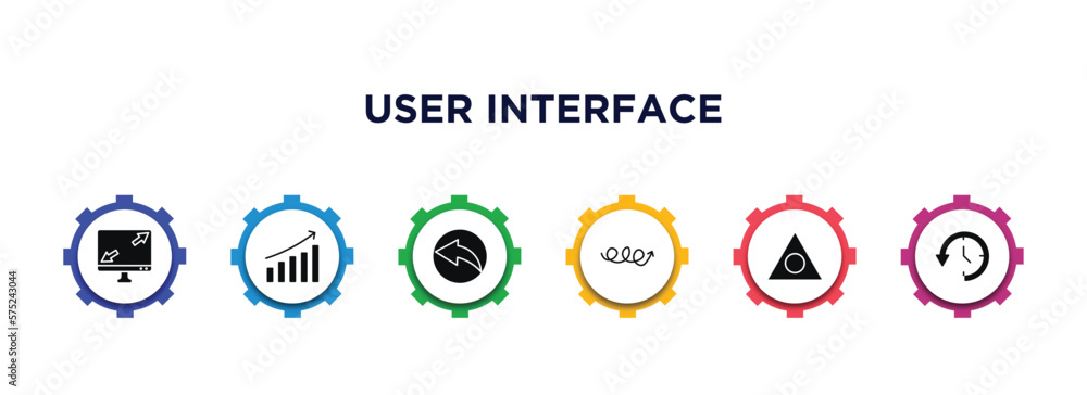Poster user interface filled icons with infographic template. glyph icons such as display size, evolution, 