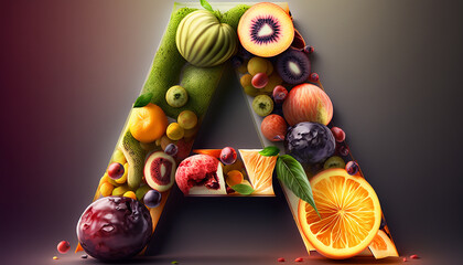 letter A in the style of anime manga made of fruits, fruits theme