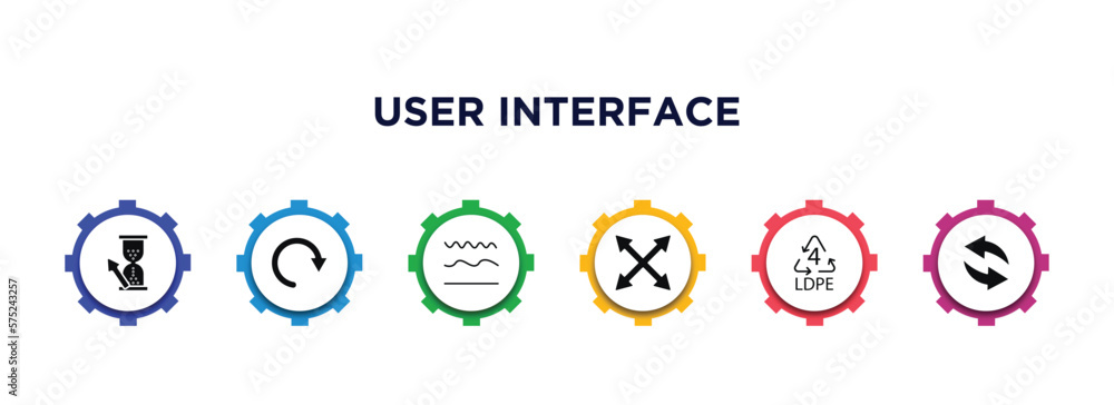 Poster user interface filled icons with infographic template. glyph icons such as wait cursor, redo arrow, 
