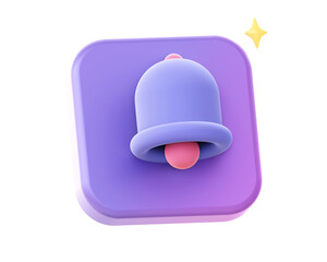 3d render of purple notification bell side icon for UI UX web mobile apps social media ads designs