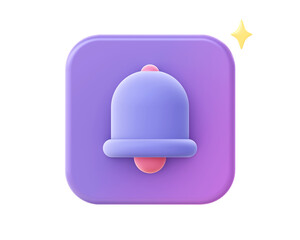 3d render of purple notification bell icon for UI UX web mobile apps social media ads designs