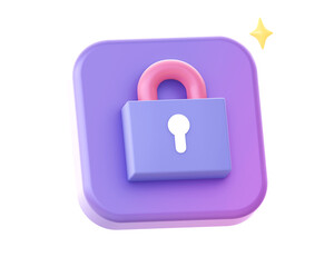 3d render of purple padlock side icon for UI UX web mobile apps social media ads designs