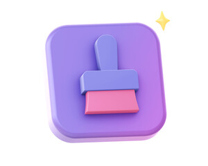 3d render of purple paint brush side icon for UI UX web mobile apps social media ads designs