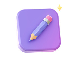 3d render of purple pencil side icon for UI UX web mobile apps social media ads designs