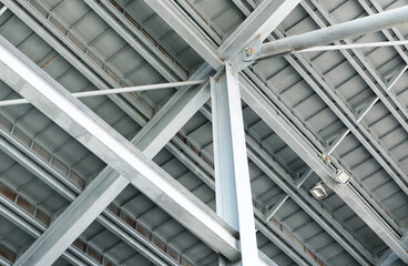 Stadium stands h-beam steel structure with connection joint detail.