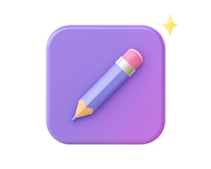 3d render of purple pencil icon for UI UX web mobile apps social media ads designs