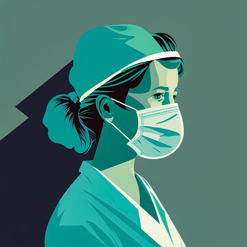 illustration of a healthcare worker, such as a doctor or nurse, wearing a face mask and protective gear during the COVID-19 pandemic.  Generative AI.