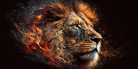 Fiery Lion Motivation portrait art, Generative ai