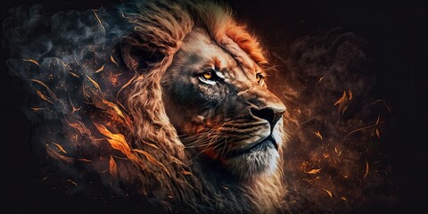 Naklejka premium Fiery Lion Motivation portrait art, Generative ai
