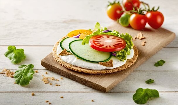 a sandwich with cucumber, tomato, lettuce and cheese.  generative ai