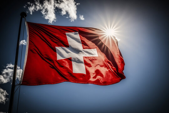 Switzerland flag on sunny sky