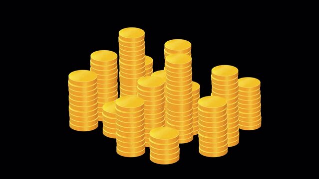 Large Money coin pile Animation - motion graphic with alpha channel