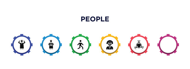 people filled icons with infographic template. glyph icons such as sexual harassment, takbir, qiyam, bast, old woman, round table vector.