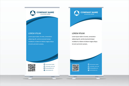 Banner roll-up design, business concept. Graphic template roll-up for exhibitions, banner for seminar, layout for placement of photos. Universal stand for conference, promo banner vector background