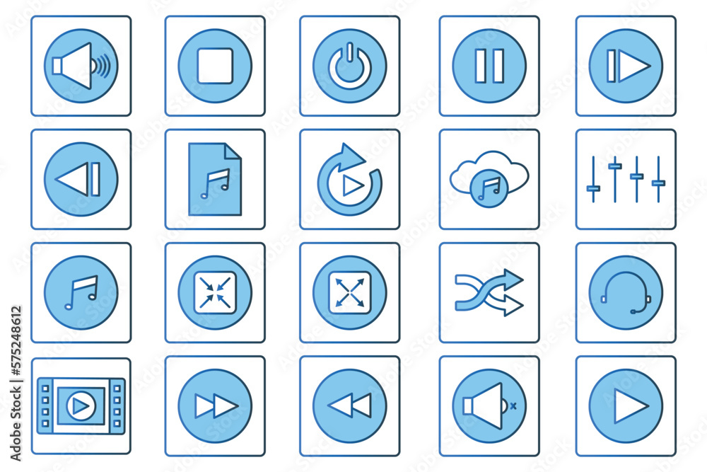 Poster music player set icon illustration. icon related to multimedia. flat line icon style, lineal color. 