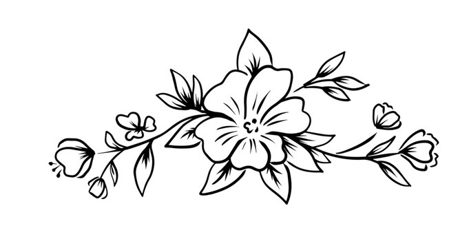 Abstract flowers line. Floral tattoo. Vector illustration