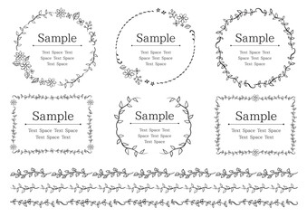 手描きの花と植物のフレームとラインのセット