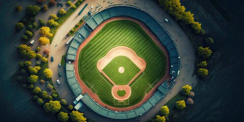 Aerial overhead view of a Baseball game - Generative AI