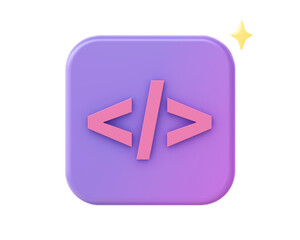 3d render of purple web programming and coding icon for UI UX web mobile apps social media ads designs