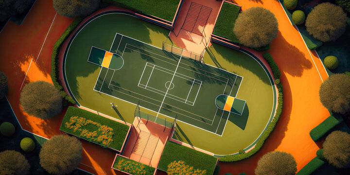 Aerial overhead view of a Tennis court - Generative AI