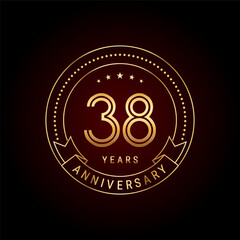 Fototapeta premium 38th year anniversary celebration. Anniversary logo design with golden number and text. Logo Vector Template