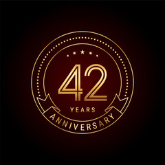 Fototapeta premium 42th year anniversary celebration. Anniversary logo design with golden number and text. Logo Vector Template