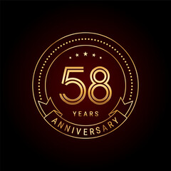 58th year anniversary celebration. Anniversary logo design with golden number and text. Logo Vector Template