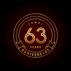 63th year anniversary celebration. Anniversary logo design with golden number and text. Logo Vector Template