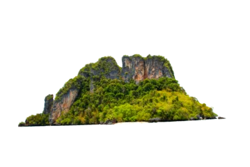 Gordijnen Mountain trees on beautiful sea islands and isolated stones on PNG background © Surasak