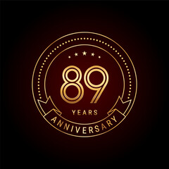 89th year anniversary celebration. Anniversary logo design with golden number and text. Logo Vector Template