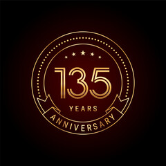 135th year anniversary celebration. Anniversary logo design with golden number and text. Logo Vector Template