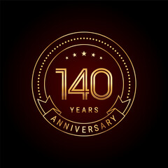 140th year anniversary celebration. Anniversary logo design with golden number and text. Logo Vector Template