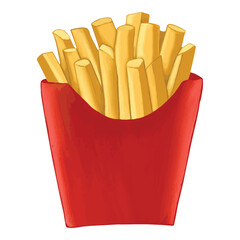 Hand drawn painted french fries illustration