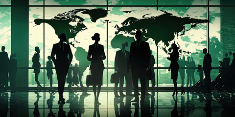 Global business concept. Silhouette of business people - Generative AI