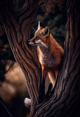 Fuchs auf Ast am Baum, generative AI