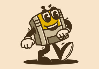 Naklejka premium Mascot character design of a walking diskette