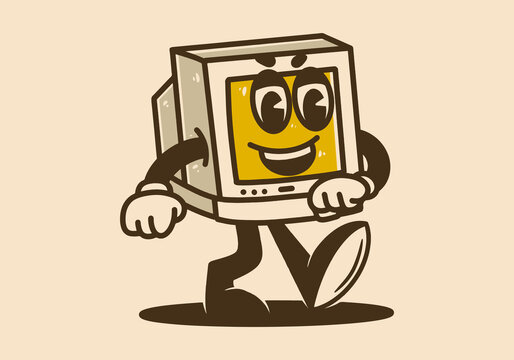 Mascot character design of a walking old monitors