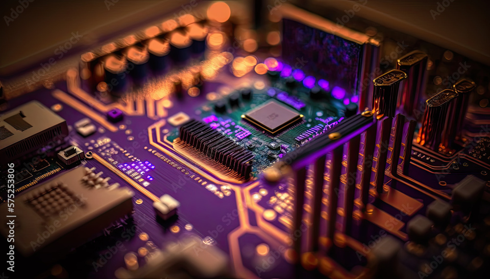 Poster close up of a motherboard circuitry - generative ai
